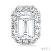 5x3 MM Octagonal Shape White Topaz and 1/8 Ctw Single Cut Diamond Halo Semi-Precious Stud Earrings in 14K White Gold